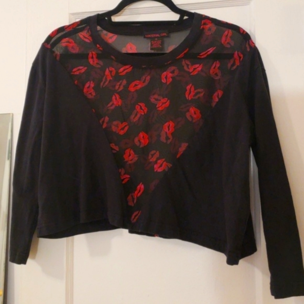 Crop Top Women's Lips Graphic Mesh